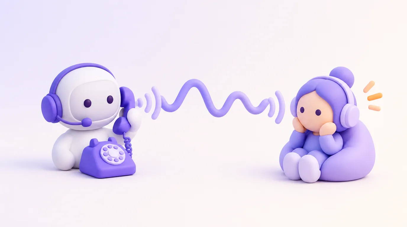 Agent vocal IA : un petit robot casque sur la tête répond au téléphone à la place de son propriétaire