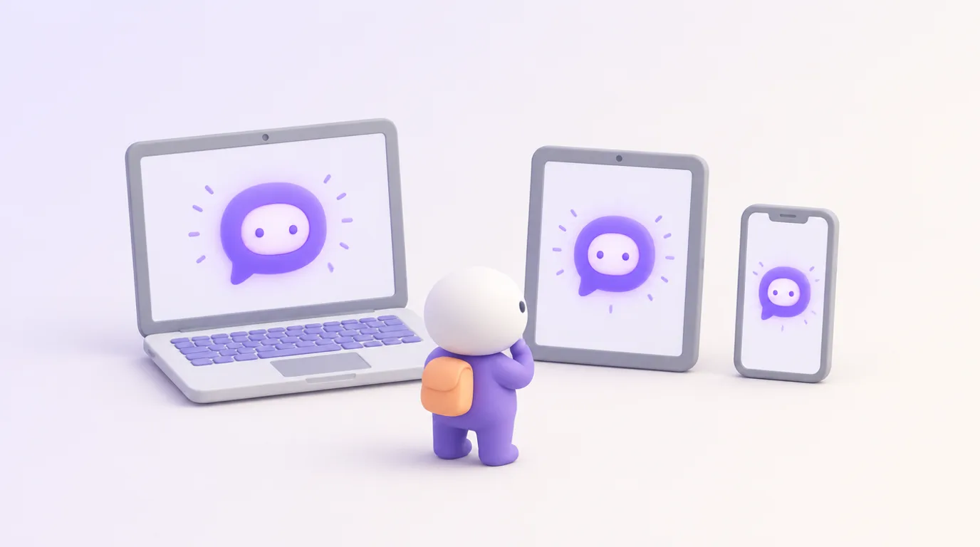 Application Claude : le même assistant sur ordinateur, tablette et téléphone, un personnage choisit son appareil