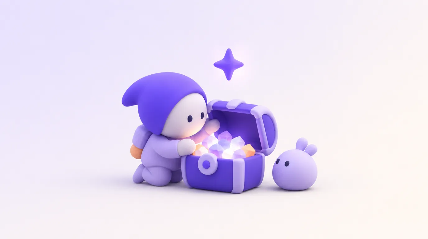 Astuces Gemini : un personnage ouvre un coffre rempli de petites pépites lumineuses, une étoile au-dessus
