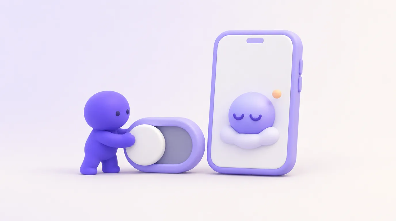 Désactiver Gemini : un personnage bascule un interrupteur et l’assistant s’endort sur le téléphone