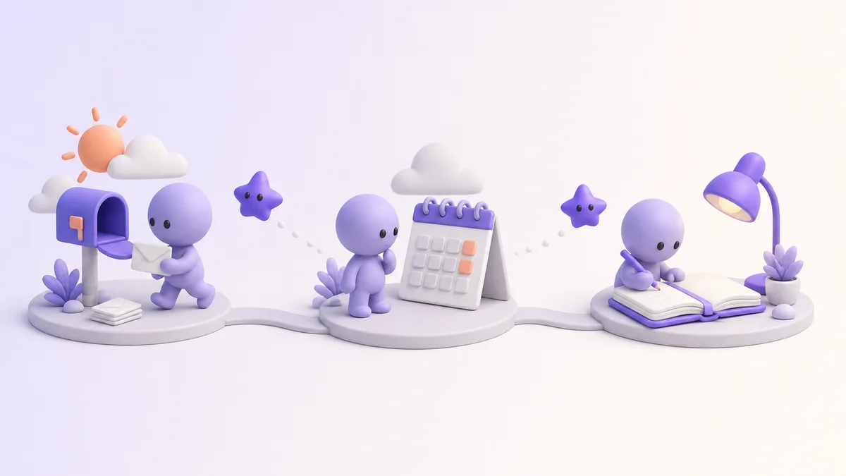 Journée type avec Gemini : le courrier le matin, l’agenda à midi, le carnet le soir, l’étoile à côté