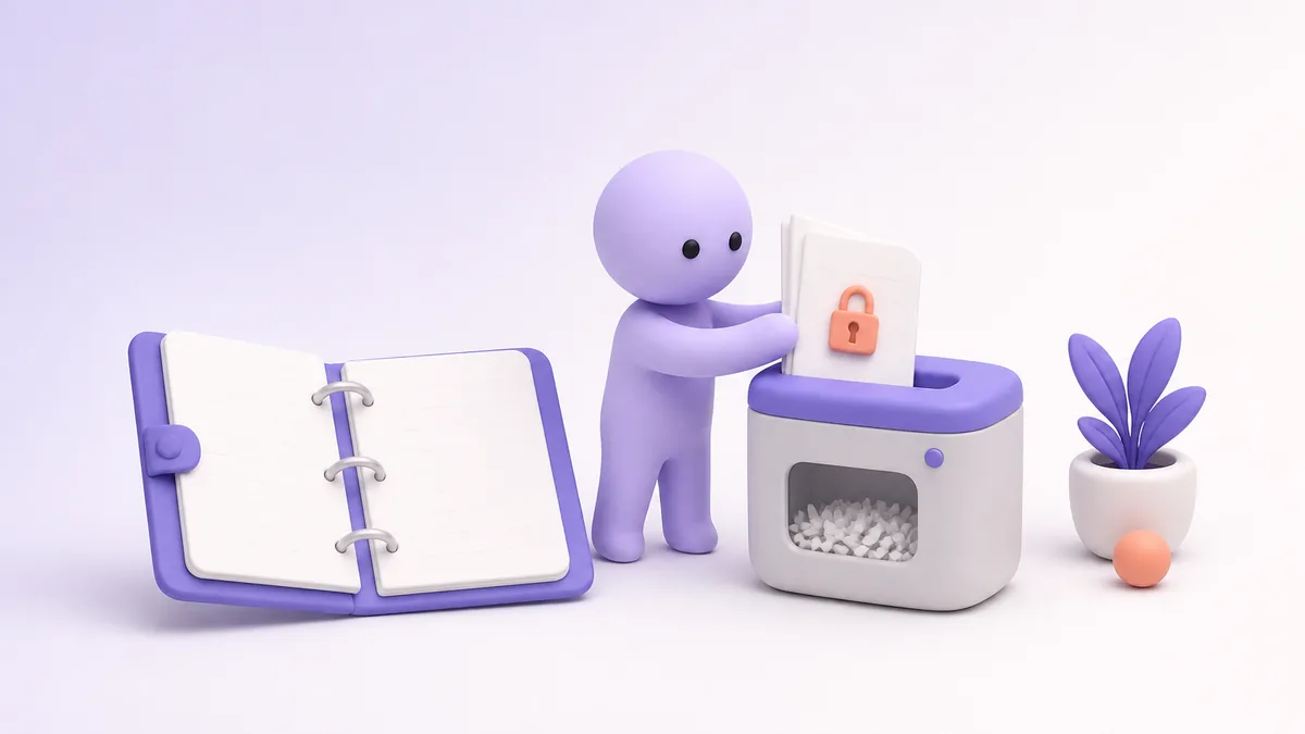 Supprimer ses notebooks : un personnage retire les documents sensibles du carnet et les passe au broyeur