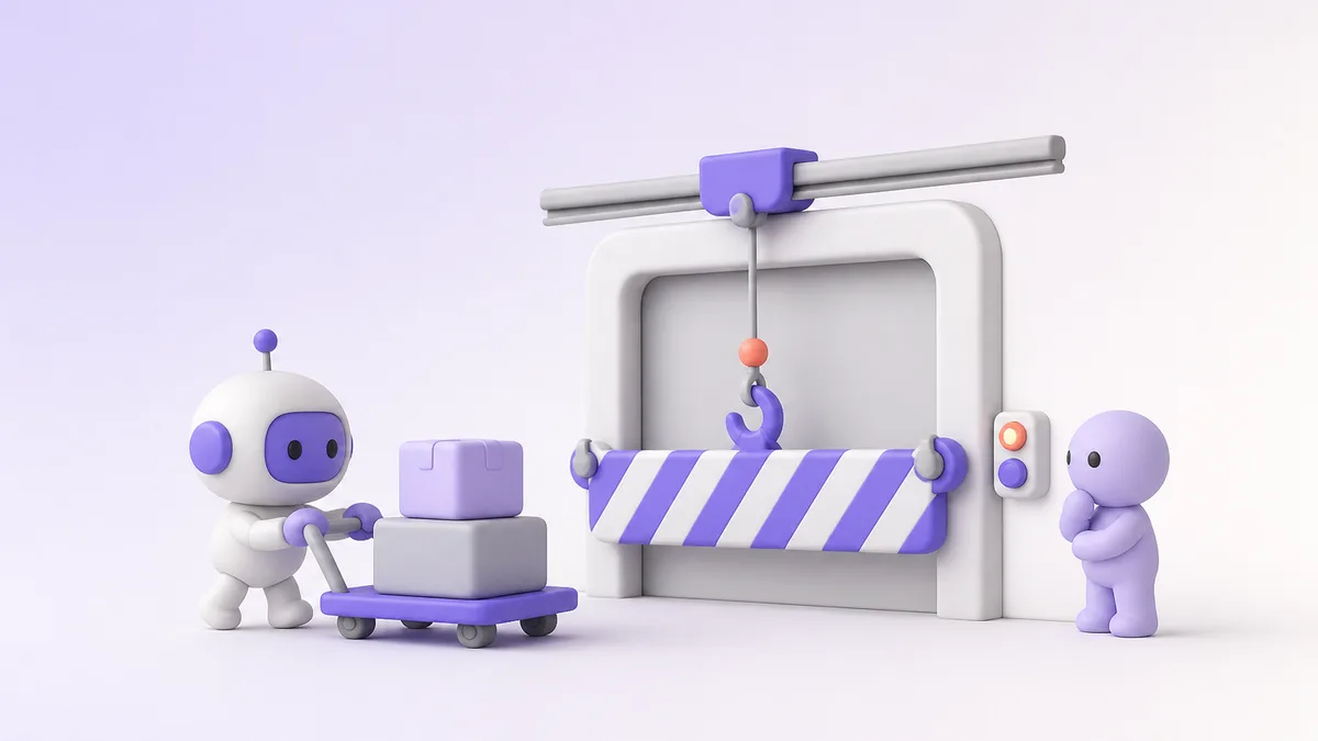 Bloquer une action avec un hook : une barrière se baisse devant le robot avant qu’il ne franchisse la porte