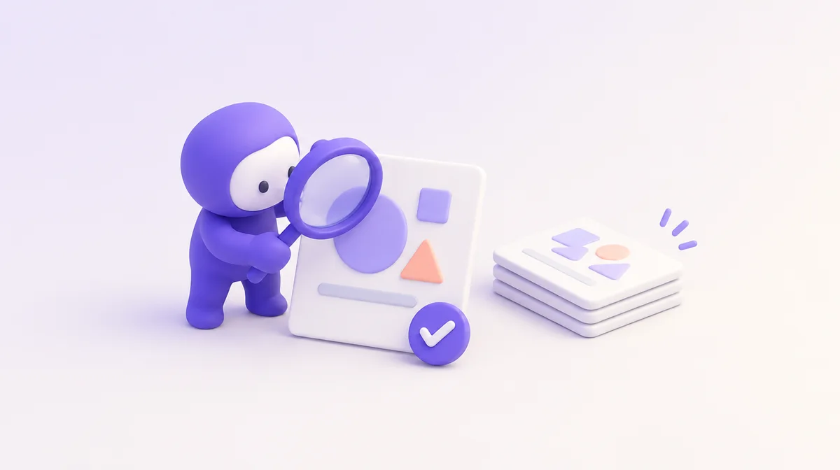 Avant de présenter : un petit personnage vérifie une diapositive à la loupe avant de la valider