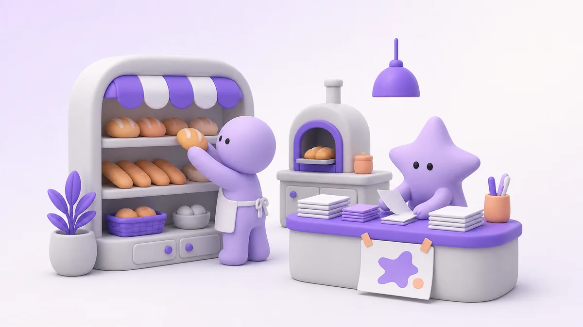 Gemini pour artisans et commerçants : le boulanger cuit son pain, l’assistant range les factures et prépare l’affiche