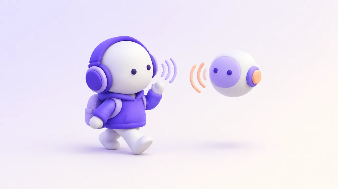 Mode vocal de ChatGPT : un personnage casque sur les oreilles parle à voix haute à l’assistant
