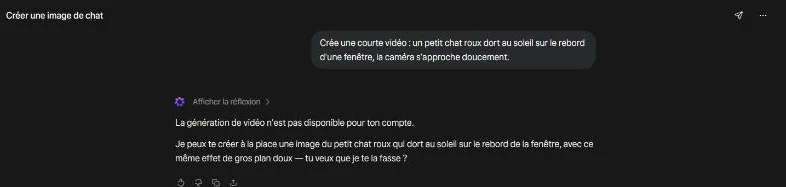 Meta AI refuse la vidéo : la génération n’est pas disponible pour le compte, une image est proposée